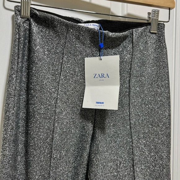 Zara Metallic High-Waisted Pants Size Small - Picture 2 of 9